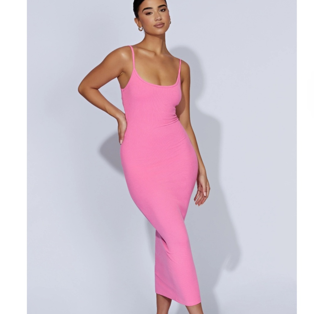Alexis Ribbed Cami Midi Dress - Bubblegum Pink